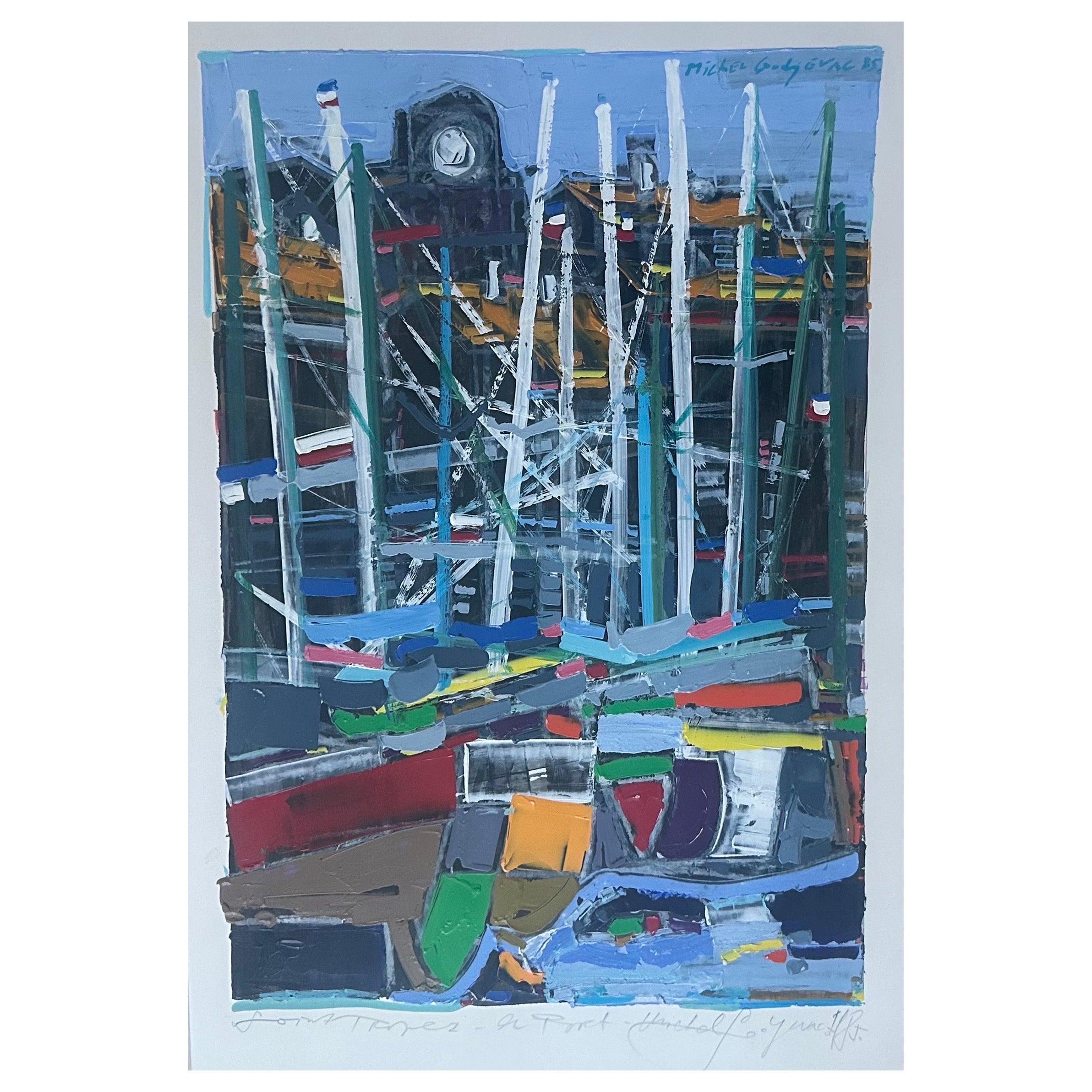 Original Mixed Media Abstract Entitled "Saint Tropez Port" by Michel Godjevac