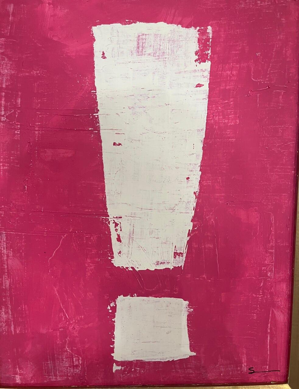 An original pink and white modern abstract painting in an elegant vintage gold frame created by Houston artist, Shannon Weir