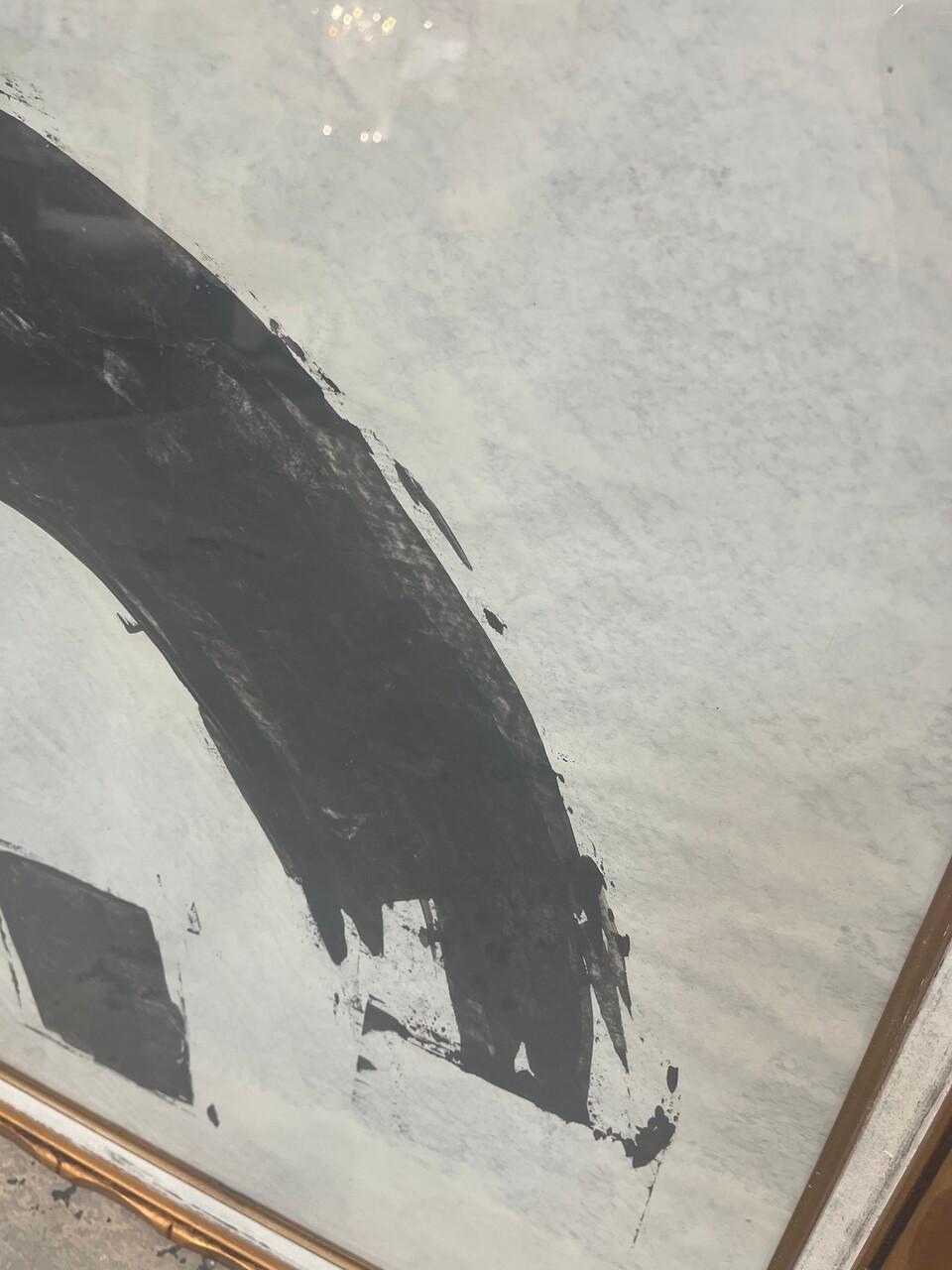 Original contemporary black and white painting acrylic on panel in antique gold frame. Signed on the bottom right.