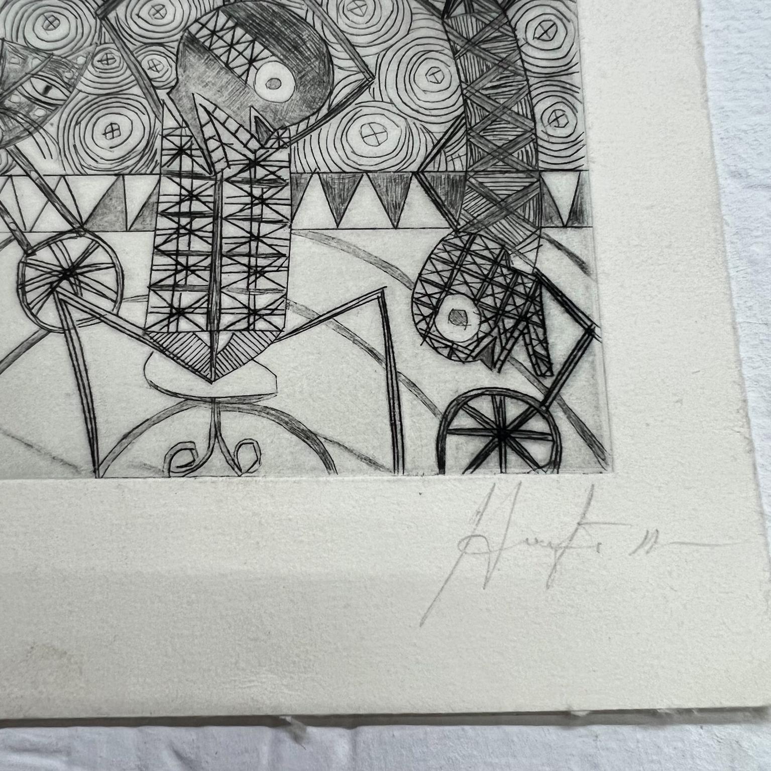 Modern Original Abstract Drawing Woodblock Print 25/50 Oaxaca Mexico For Sale