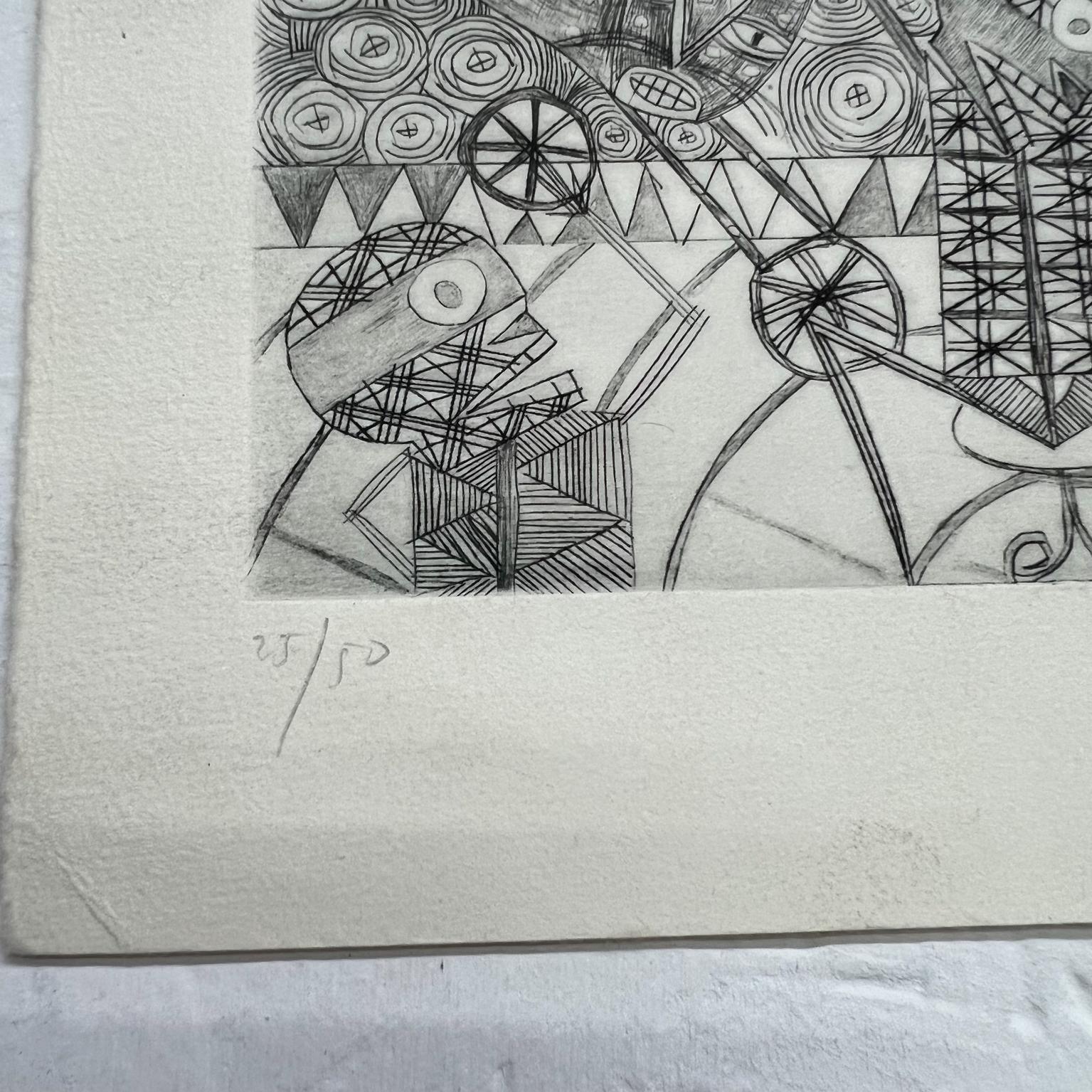 Mexican Original Abstract Drawing Woodblock Print 25/50 Oaxaca Mexico For Sale