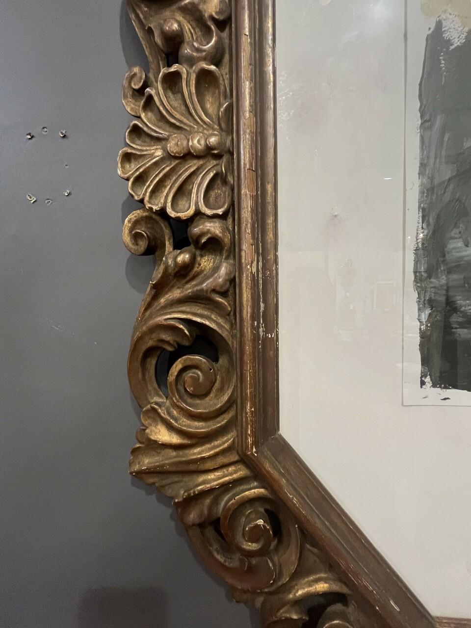 Original Modern Art in Antique Carved / Gilt Frame In Good Condition In Houston, TX