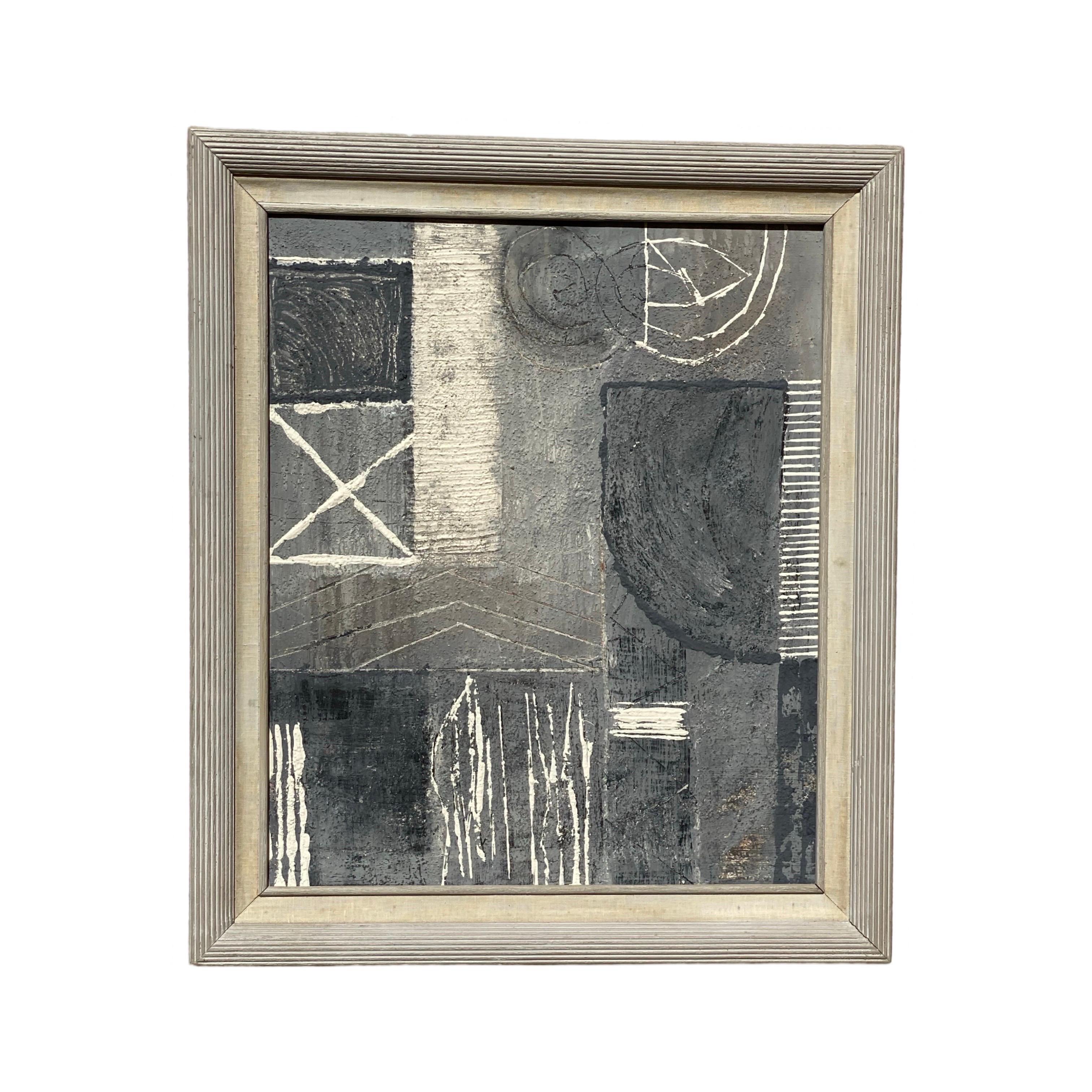 American Original Modern Brutalist Abstract Painting in Grey/Creme by Artist Machado For Sale