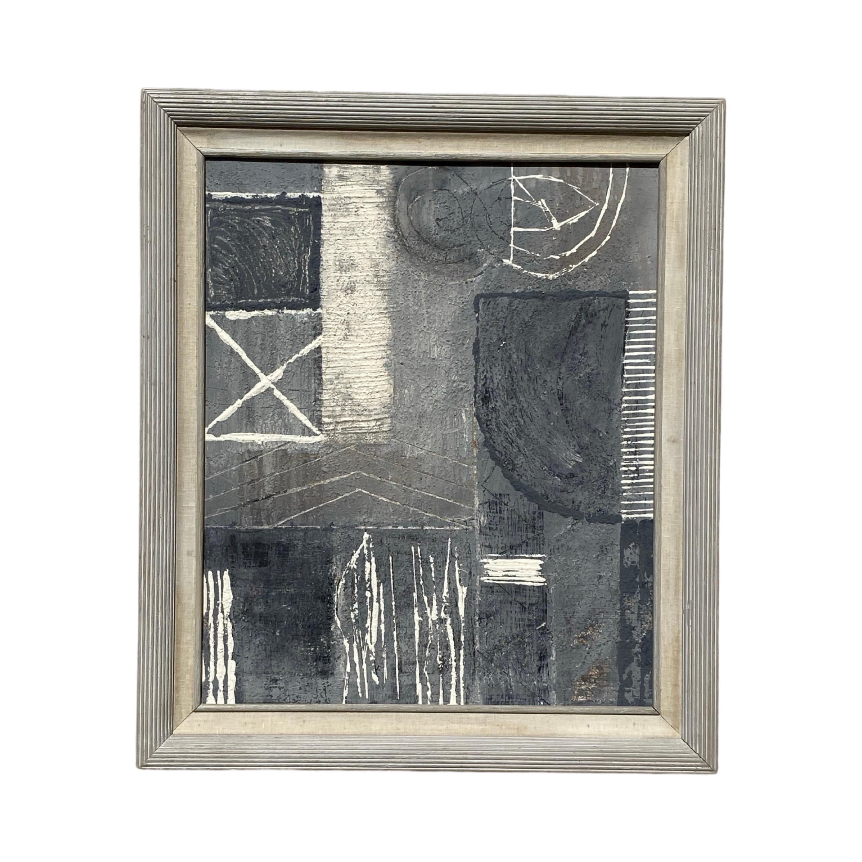 Hand-Painted Original Modern Brutalist Abstract Painting in Grey/Creme by Artist Machado For Sale