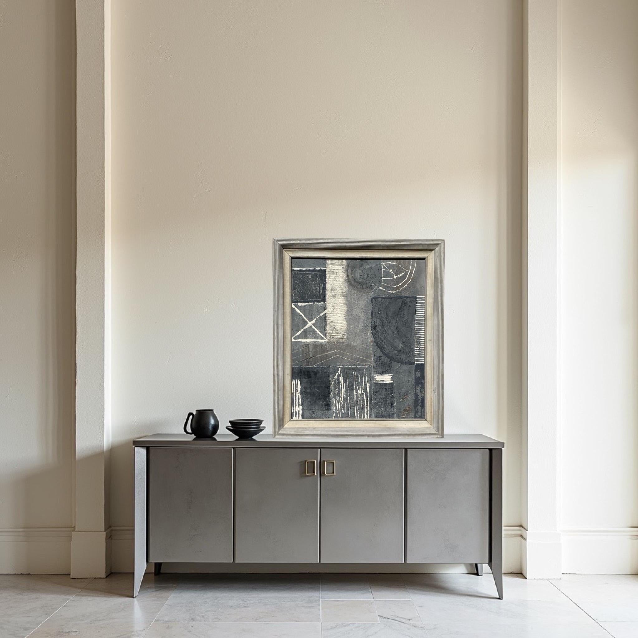 Original Modern Brutalist Abstract Painting in Grey/Creme by Artist Machado In Good Condition For Sale In Palm Springs, CA
