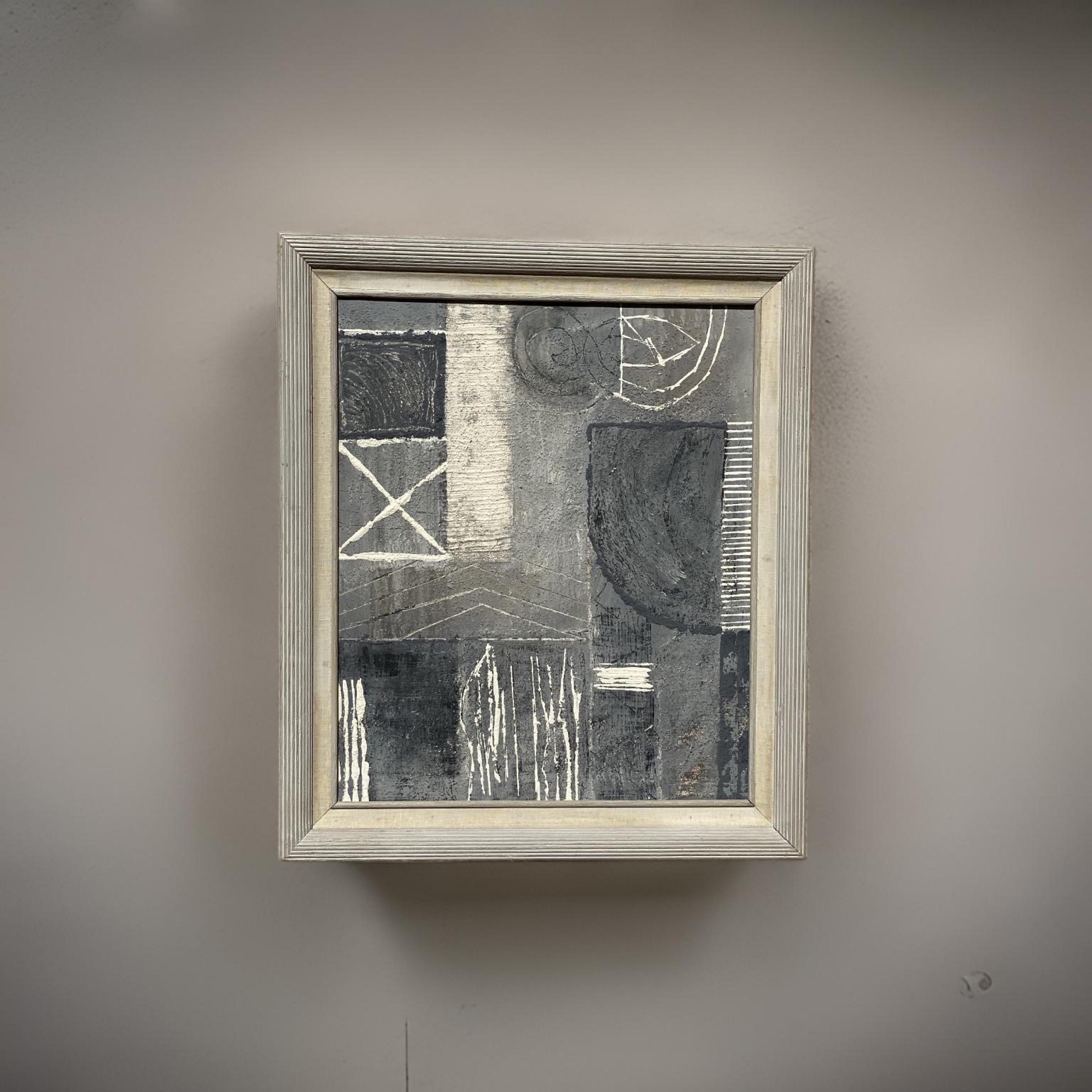 Canvas Original Modern Brutalist Abstract Painting in Grey/Creme by Artist Machado For Sale