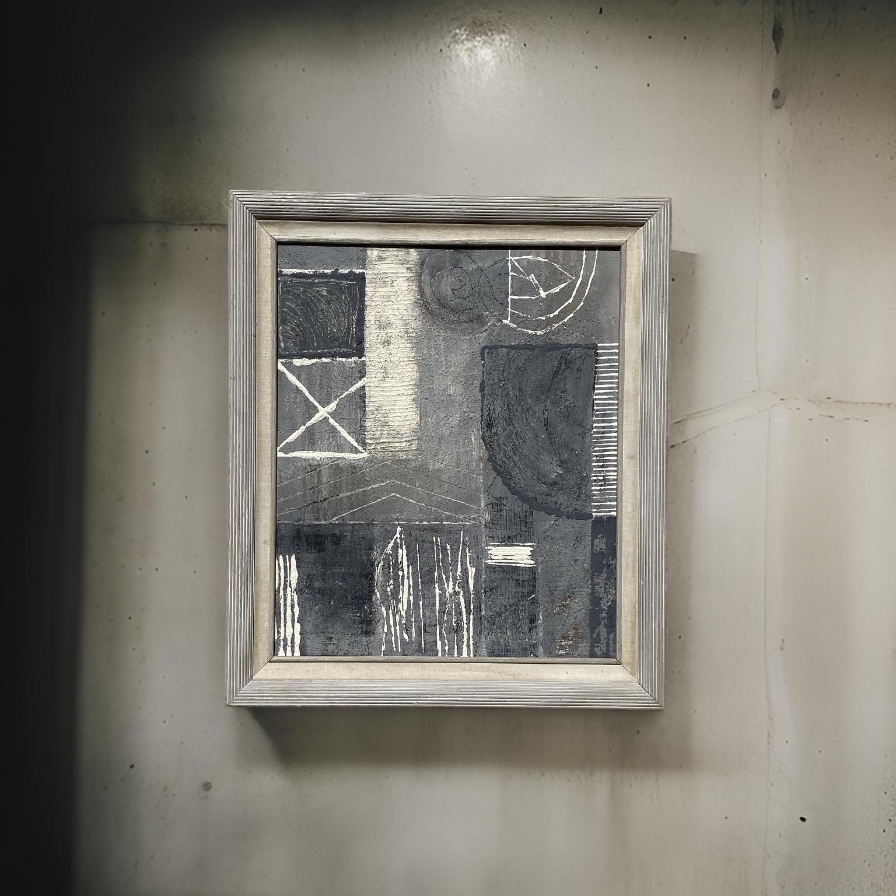 Original Modern Brutalist Abstract Painting in Grey/Creme by Artist Machado For Sale 1
