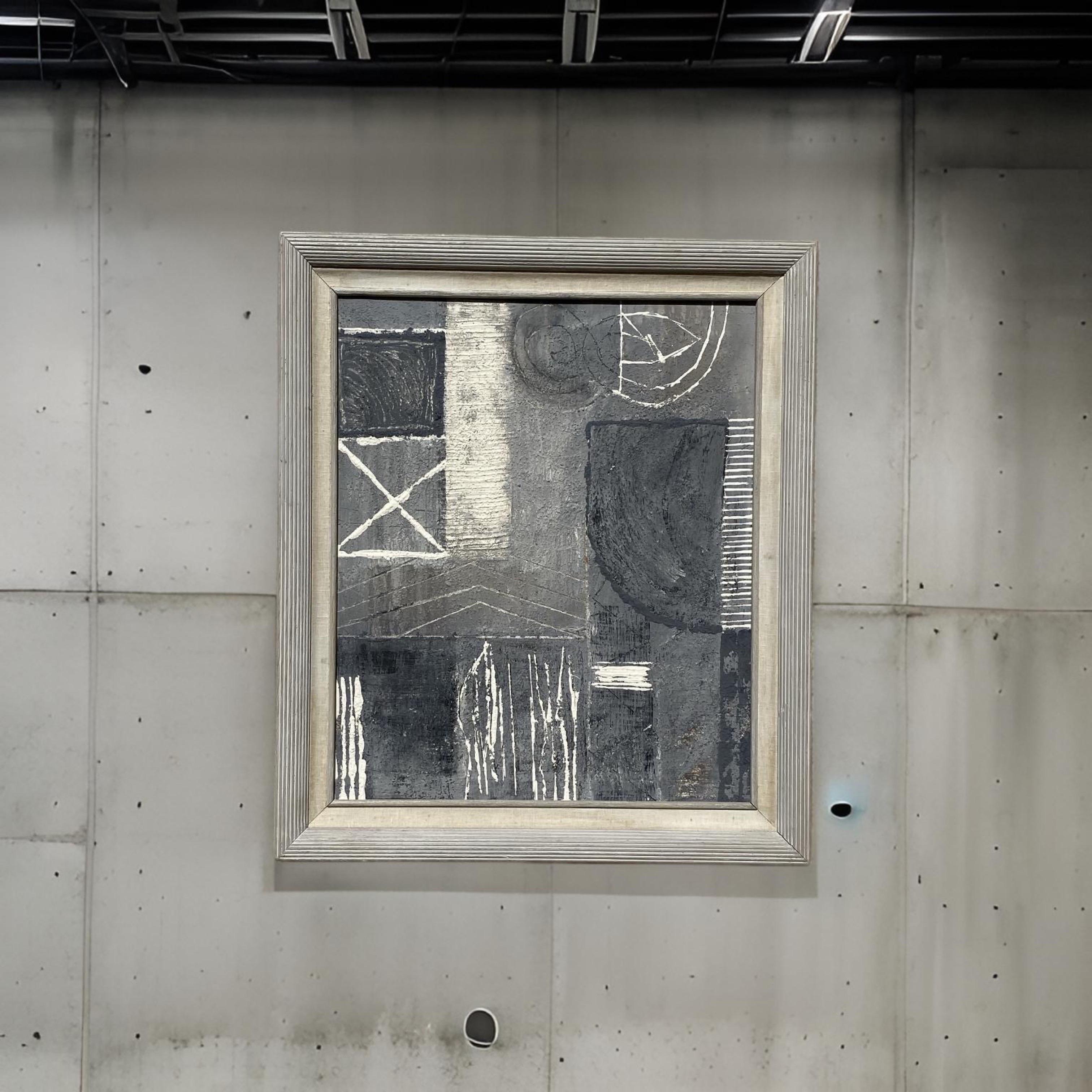 Original Modern Brutalist Abstract Painting in Grey/Creme by Artist Machado For Sale 2