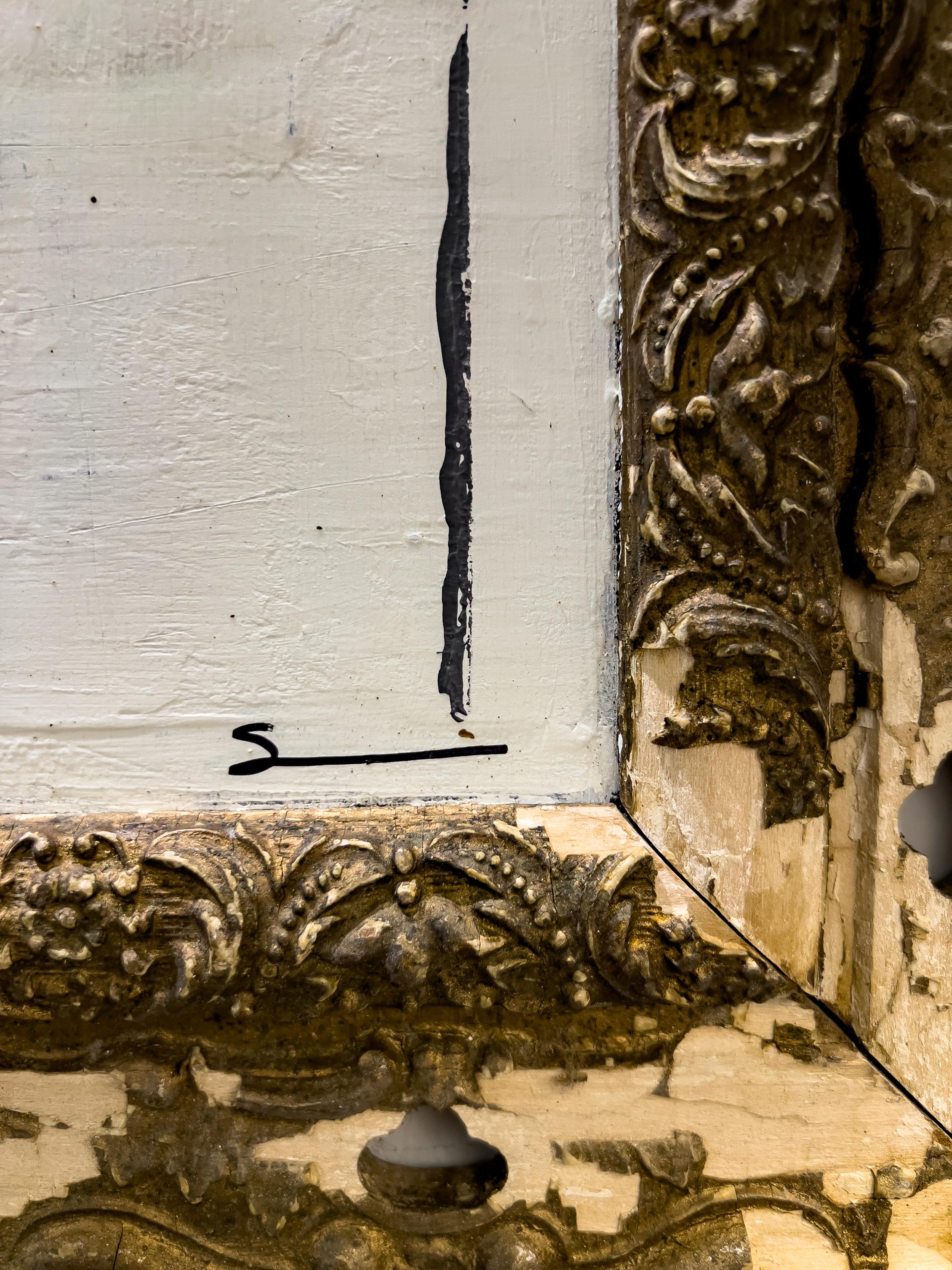 Original Modern Contemporary Black and White Painting in Antique Gilt Frame In New Condition In Houston, TX