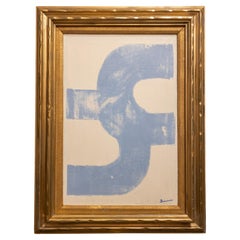 Original Modern Contemporary French Blue and White Painting in antikem vergoldetem Rahmen