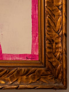 Modernes zeitgenössisches rosa-weißes Gemälde in antikem vergoldetem Rahmen