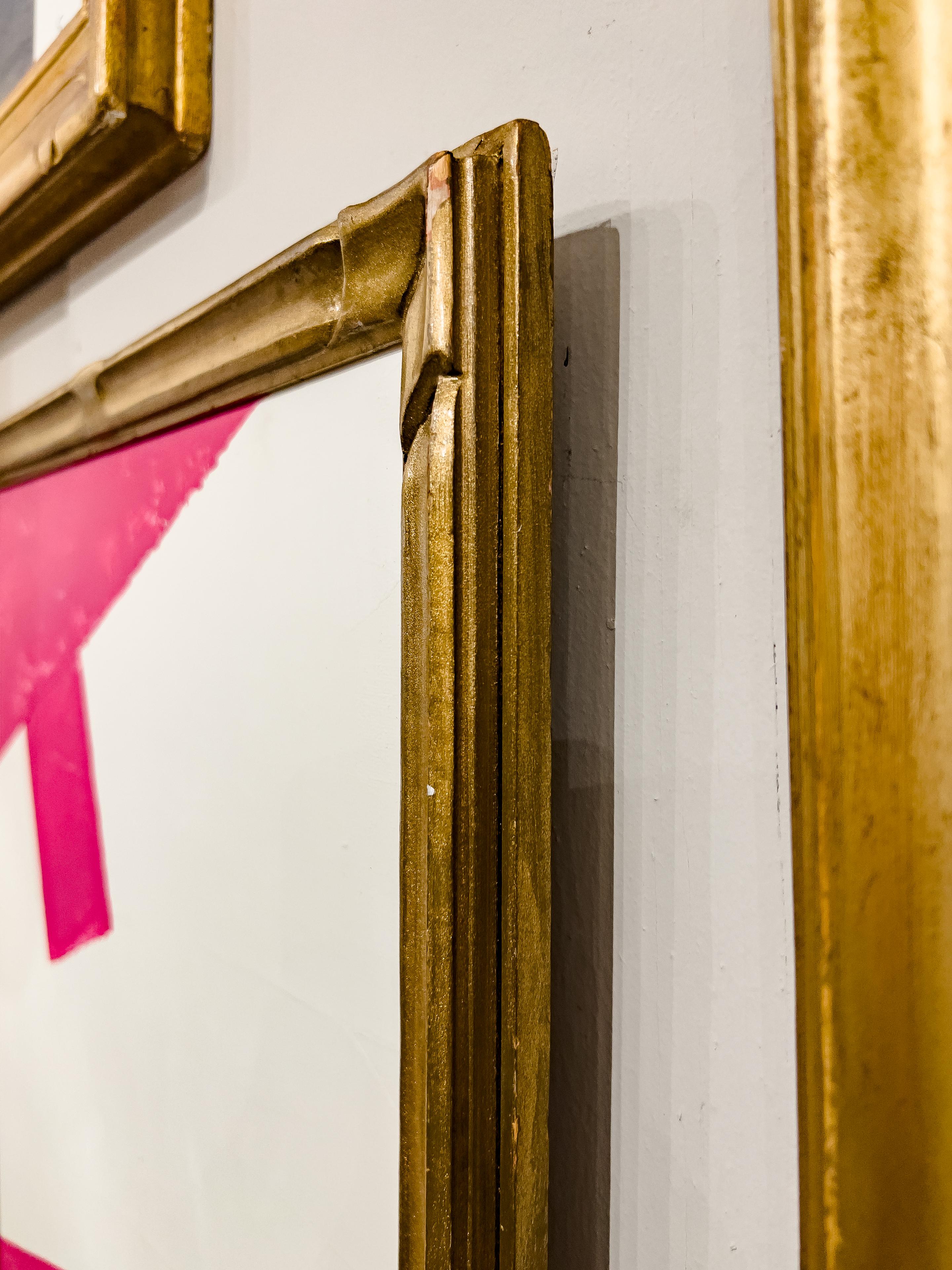 American Original Modern Contemporary Pink and White Painting in Antique Gilt Frame For Sale
