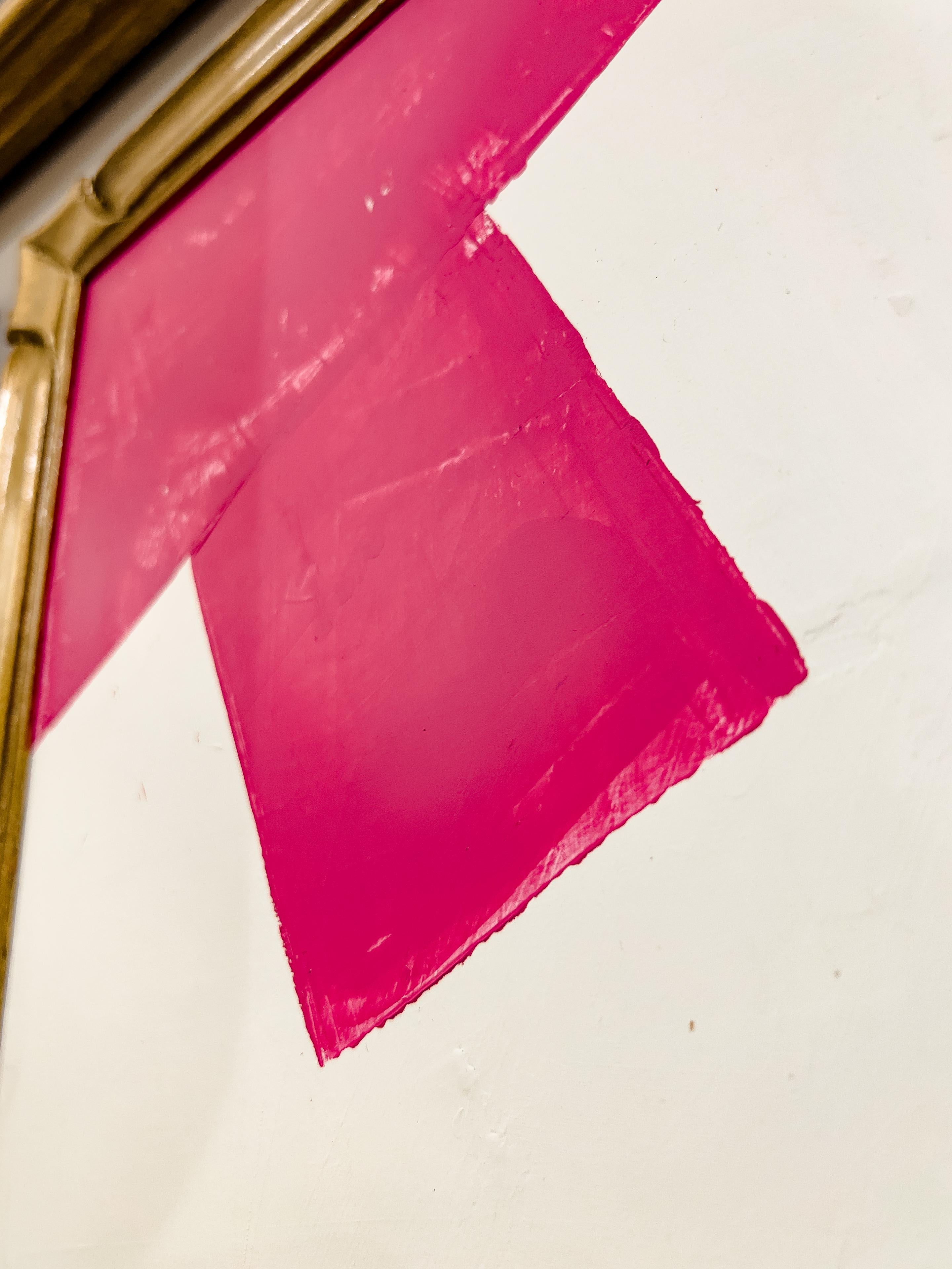 Original Modern Contemporary Pink and White Painting in Antique Gilt Frame In Good Condition For Sale In Houston, TX