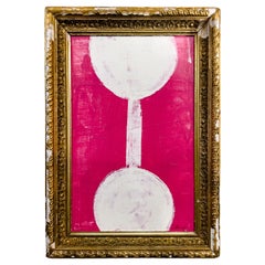 Quadro moderno originale in bianco e rosa con cornice dorata antica
