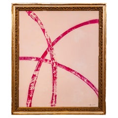 Original Modern Contemporary Pink and White Painting in Antique Gilt Frame