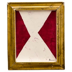 Originales modernes zeitgenössisches rot-weißes Gemälde in antikem, vergoldetem Rahmen