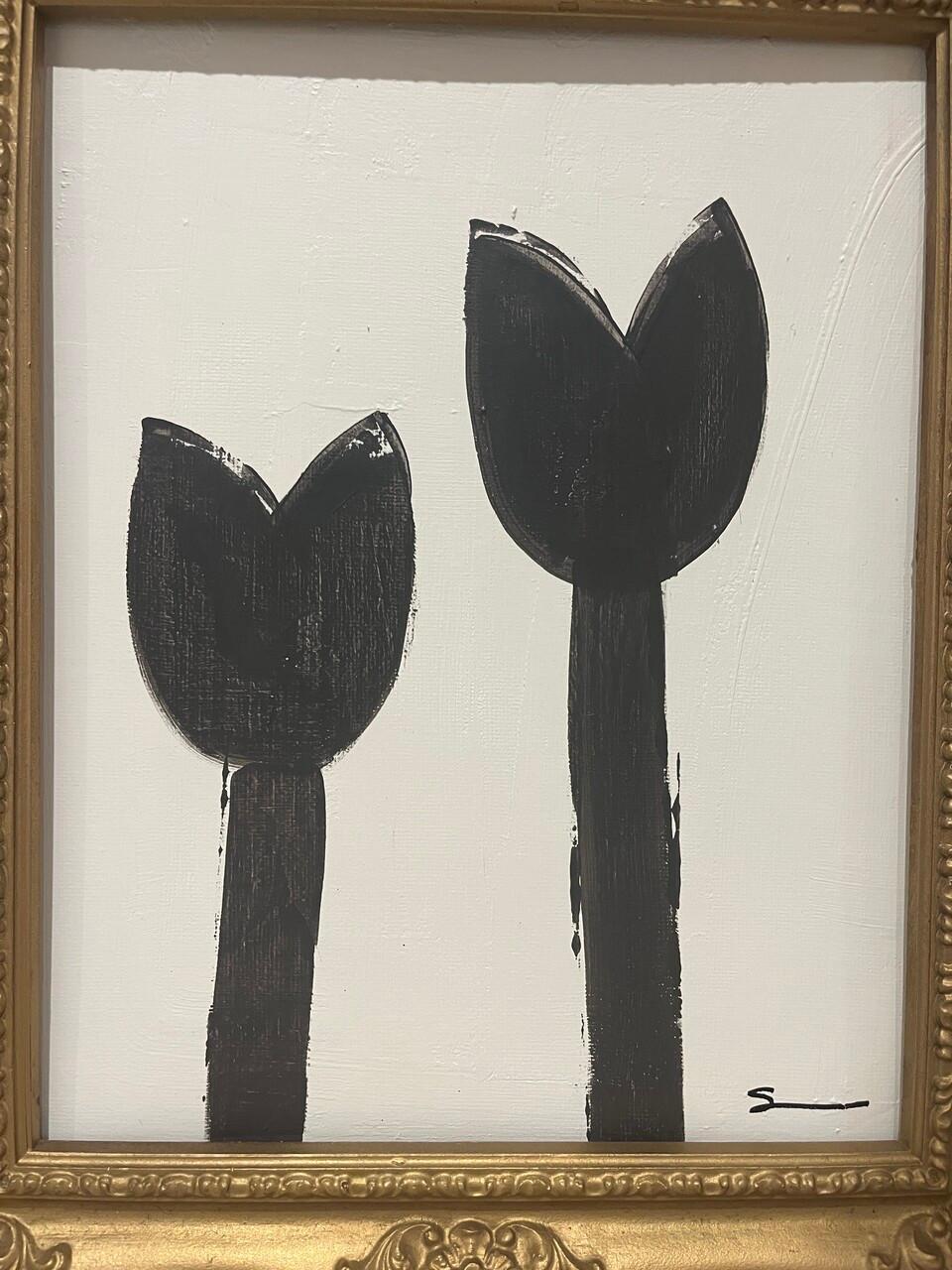 A unique modern abstract painting set in an antique gold frame by Houston artist Shannon Weir!