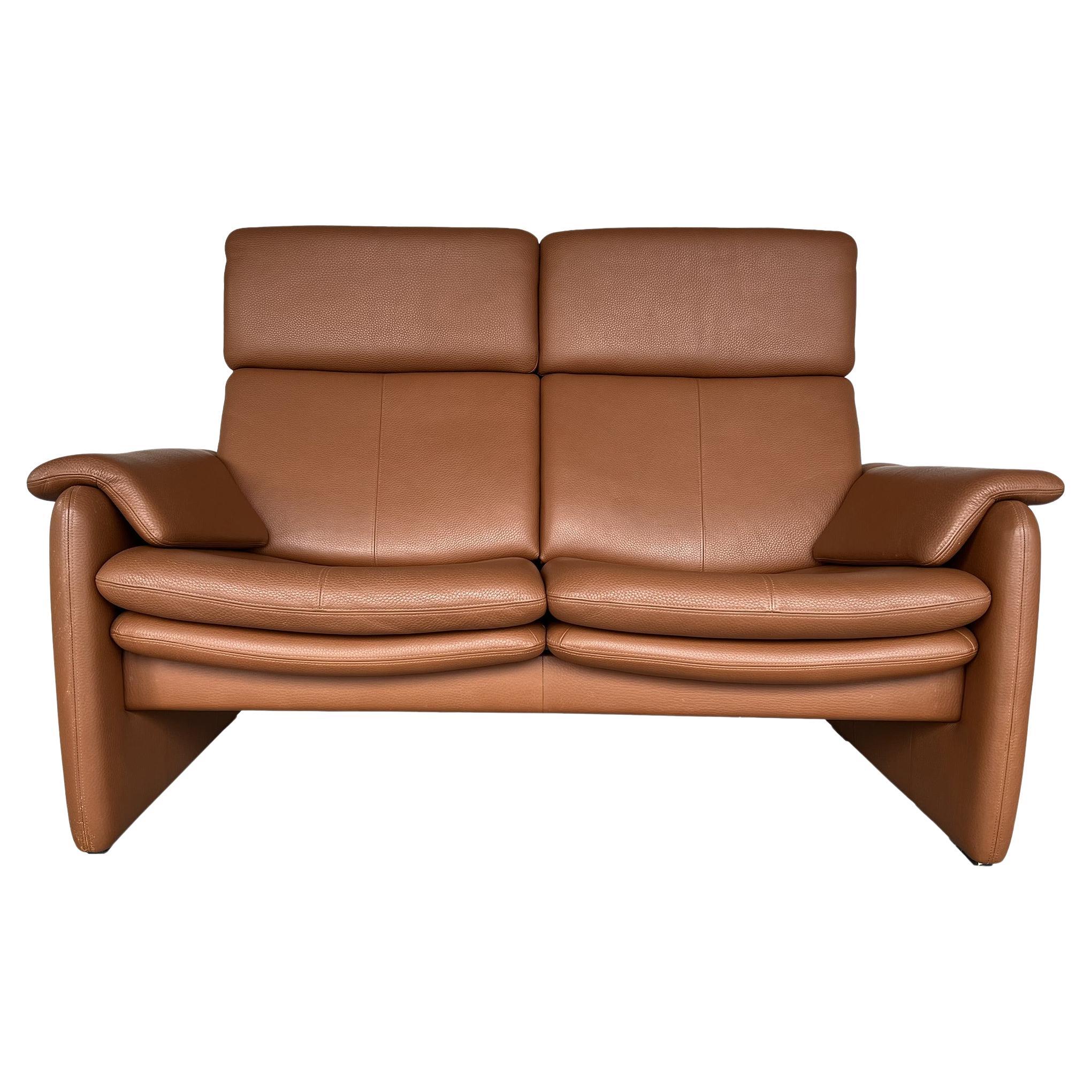 Original Modern Two-Seat Leather Designer Couch Sofa by Erpo For Sale