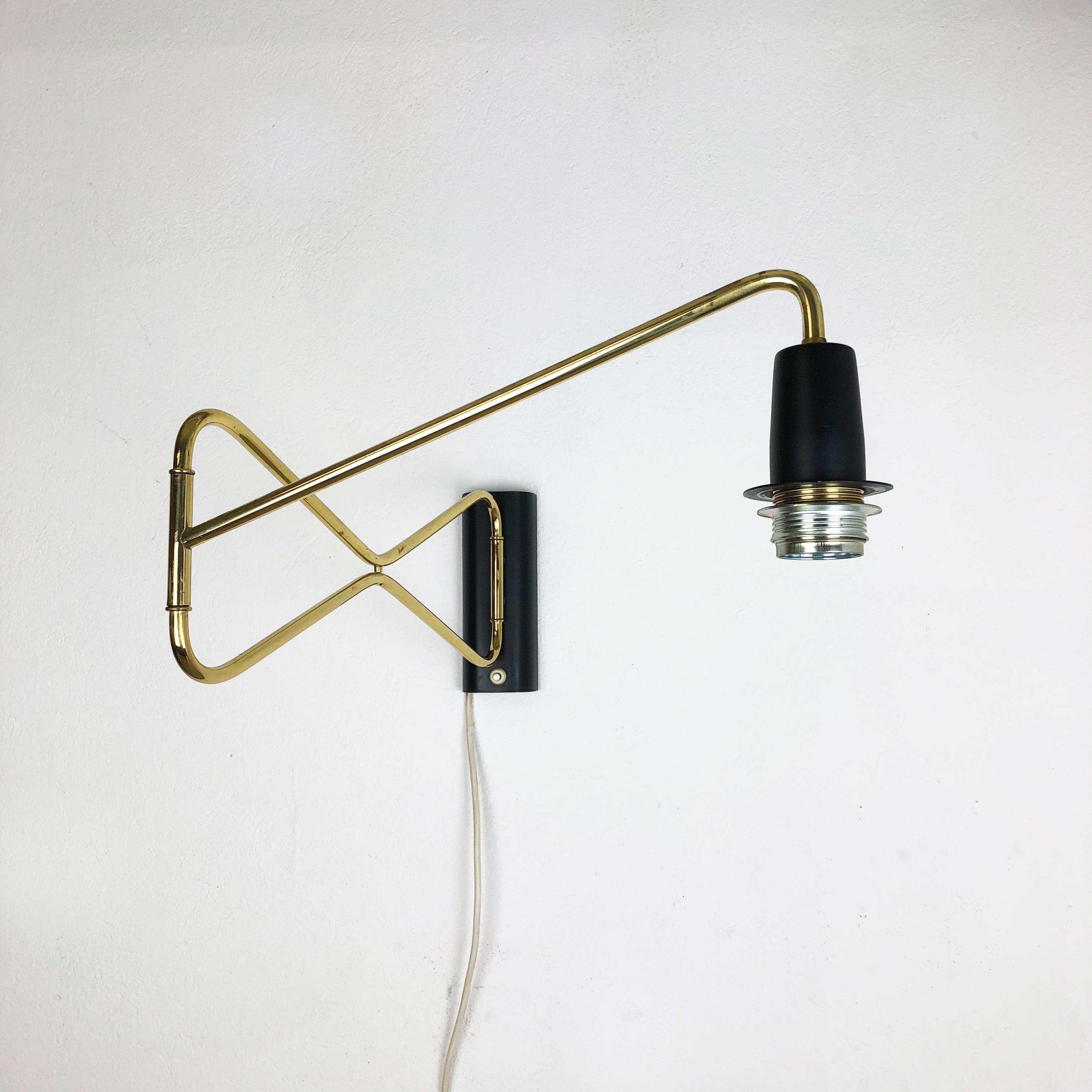 20th Century Original Modernist 1950s Brass Metal Swing Wall Light Made by Cosack, Germany