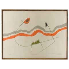 Original Modernist Abstract Lithograph The Waves Les Ondes, Style MIRO