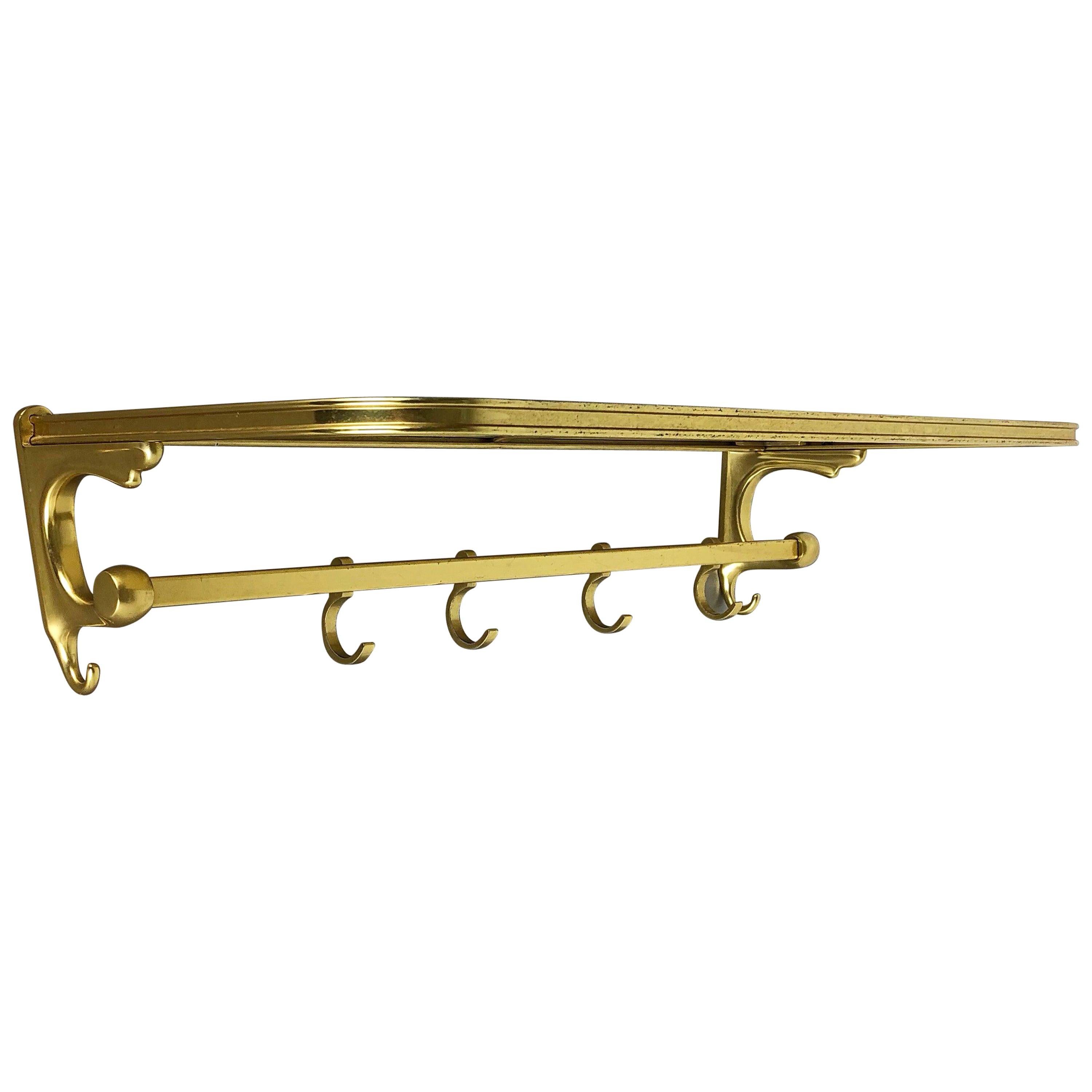 1950s Blackened Steel Coat Rack with Brass Hooks at 1stDibs