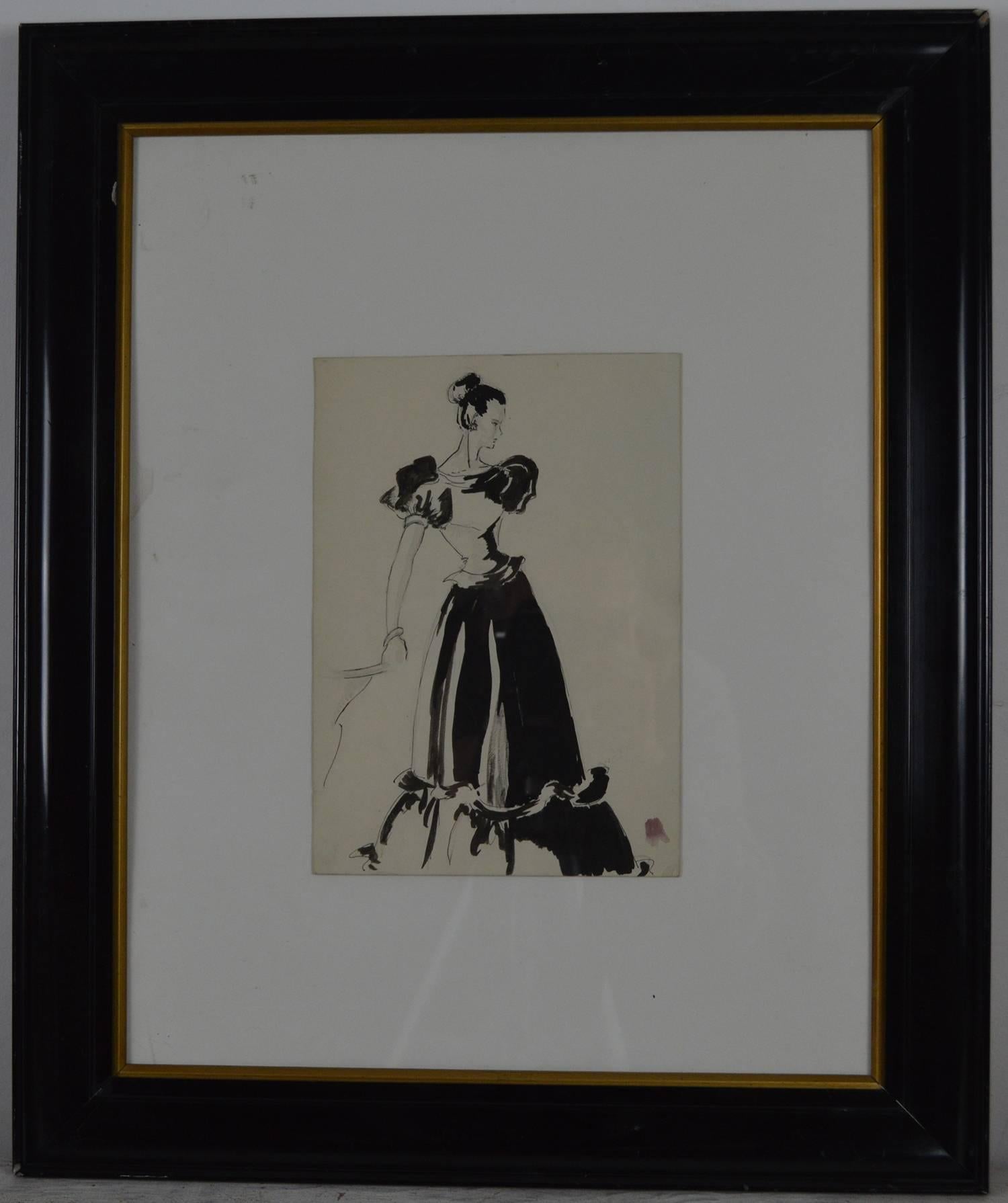 Wonderful pen and ink drawing by Pat Kerr, 1946. So evocative of the 1940s.

On card. Unsigned.

Presented in the original black lacquer frame.

Drawn for A & C Kay, New Bond St. London.



    