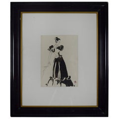 Original Monochrome Fashion Drawing, Pat Kerr, 1946