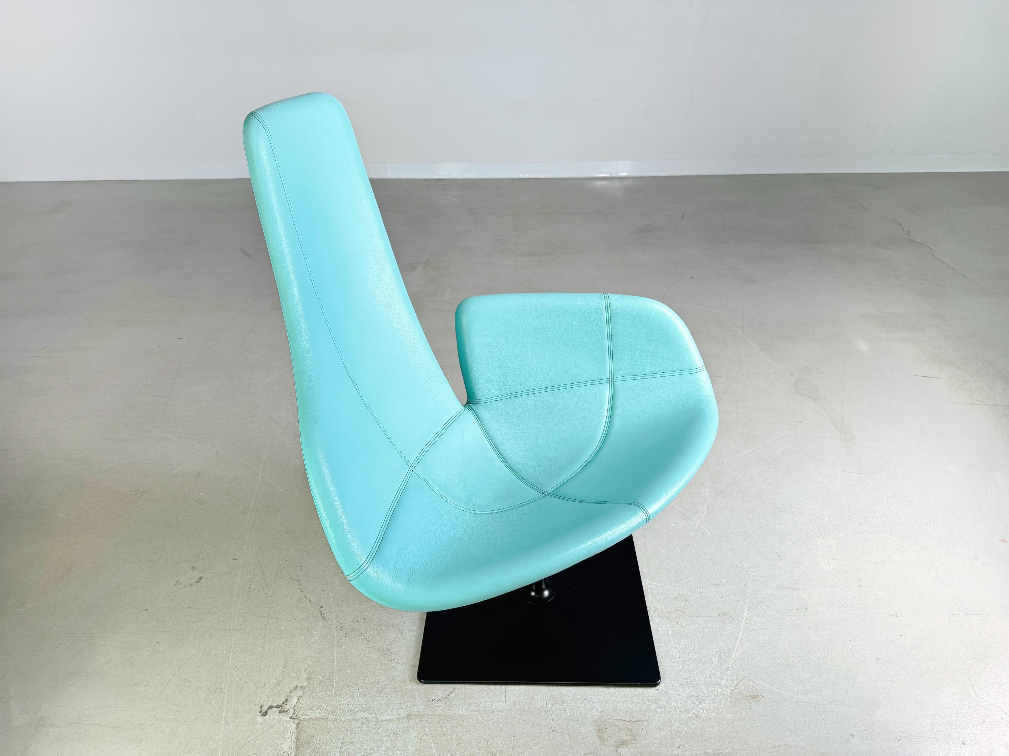 Post-Modern Original Moroso armchair leather blue turquoise Patricia Urquiola swivel For Sale