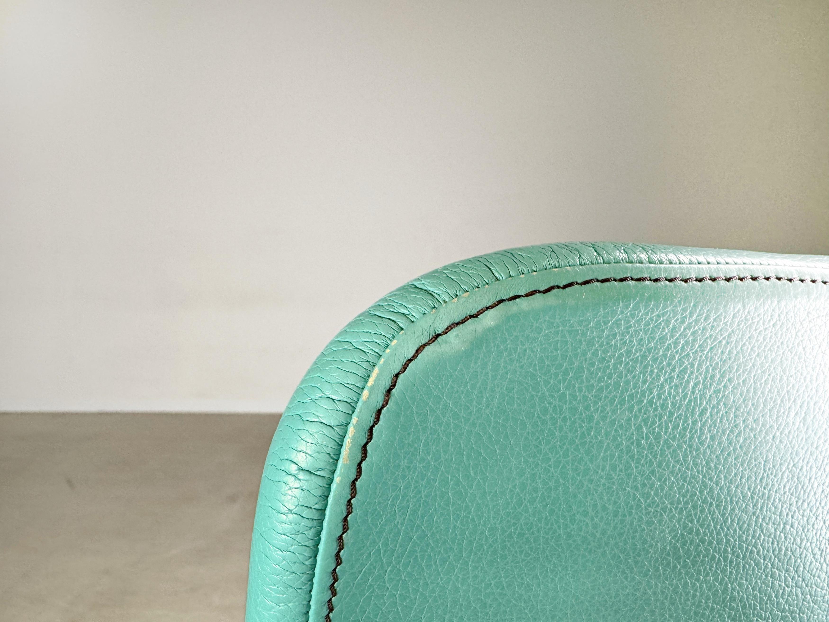 Original Moroso armchair leather blue turquoise Patricia Urquiola swivel For Sale 2