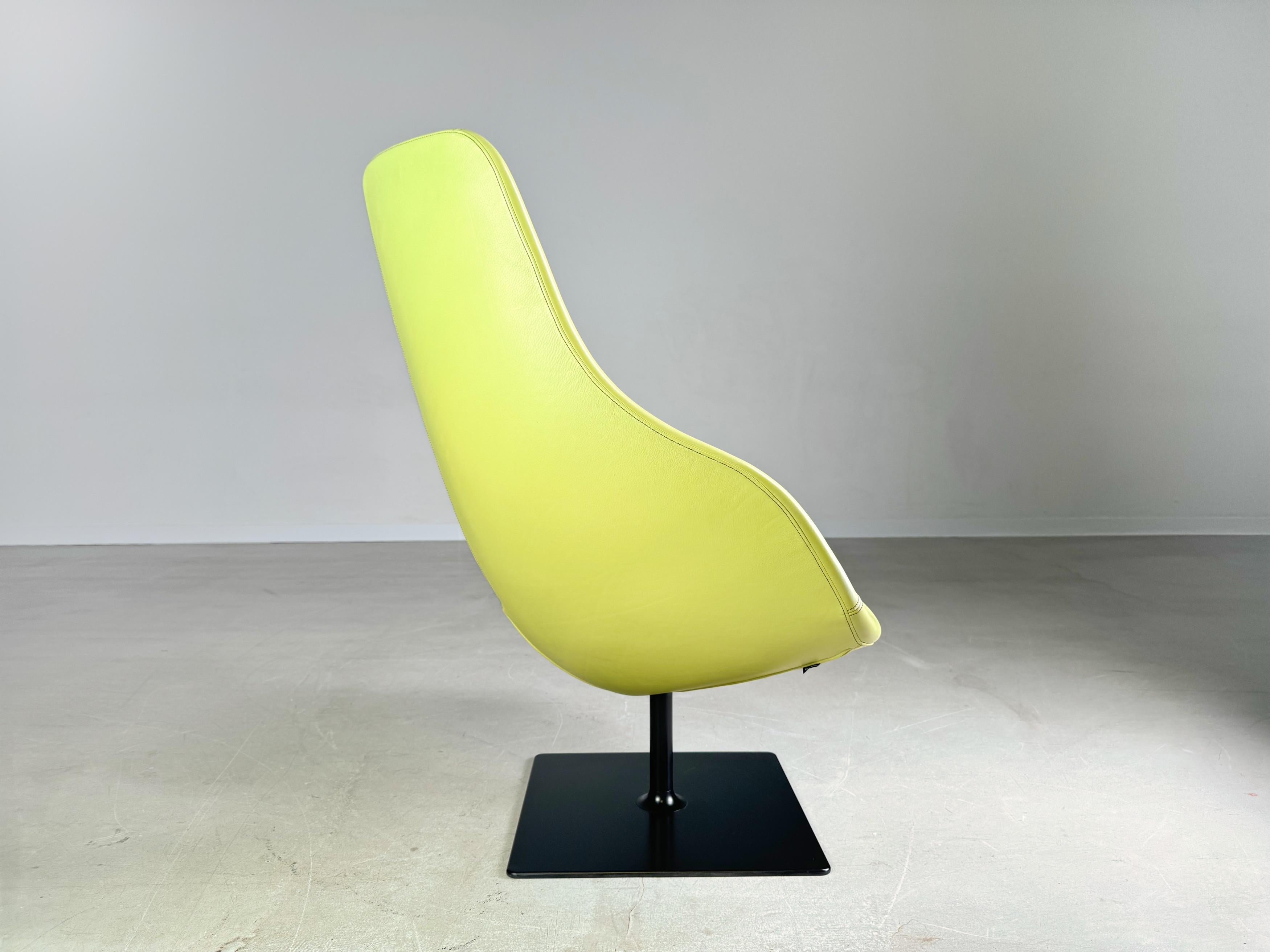 Italian Original Moroso armchair leather green Patricia Urquiola swivel For Sale
