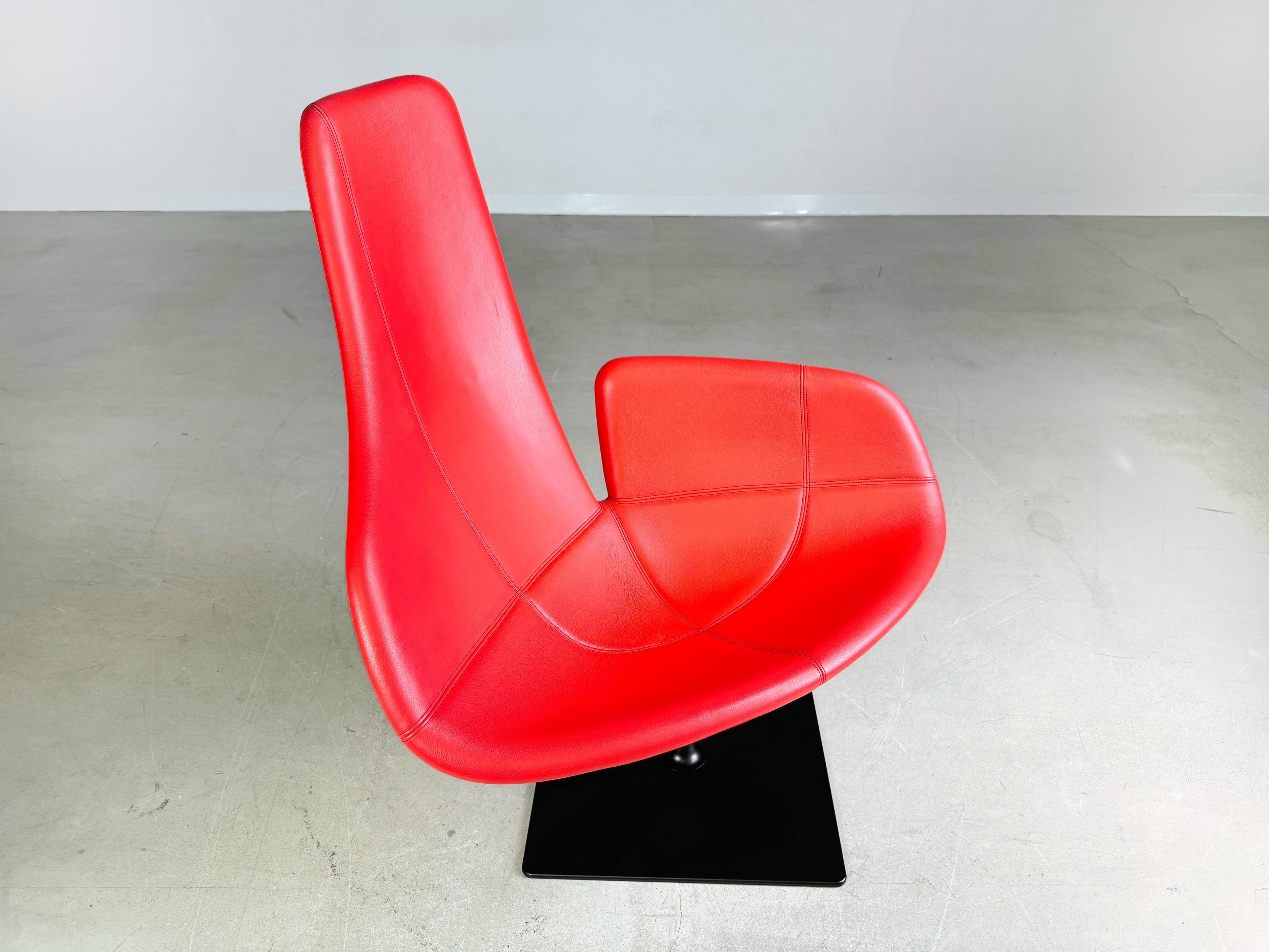 Original Moroso armchair leather red Patricia Urquiola swivel II For Sale 1