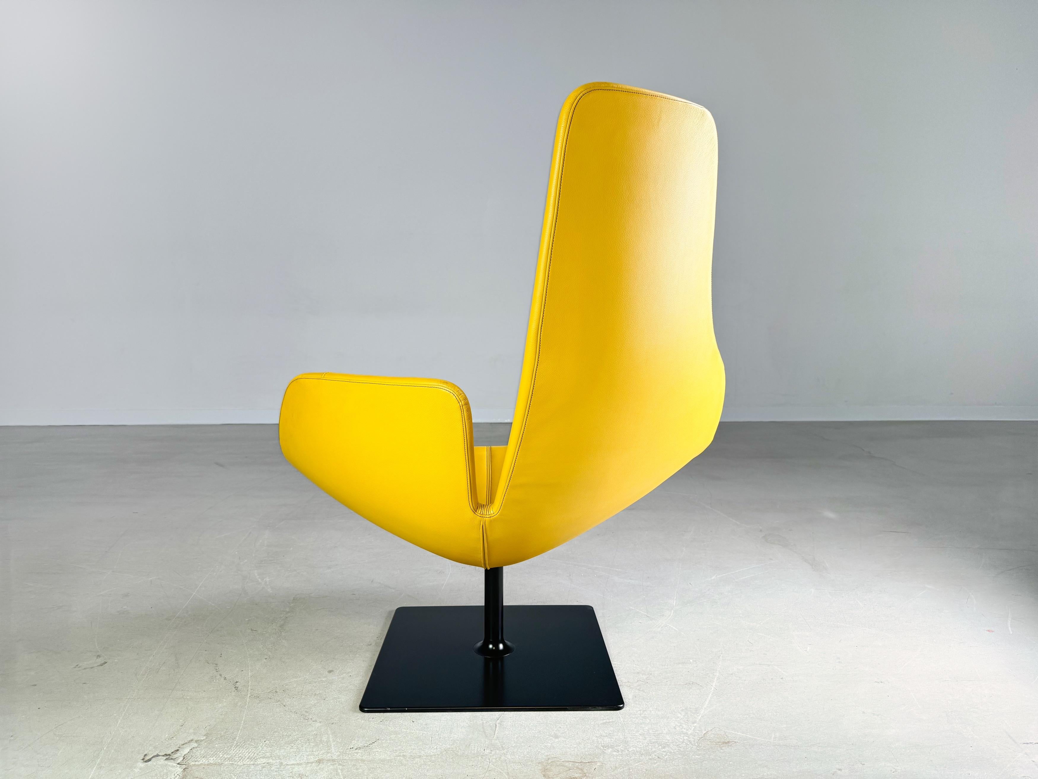 Contemporary Original Moroso armchair leather yellow Patricia Urquiola swivel For Sale