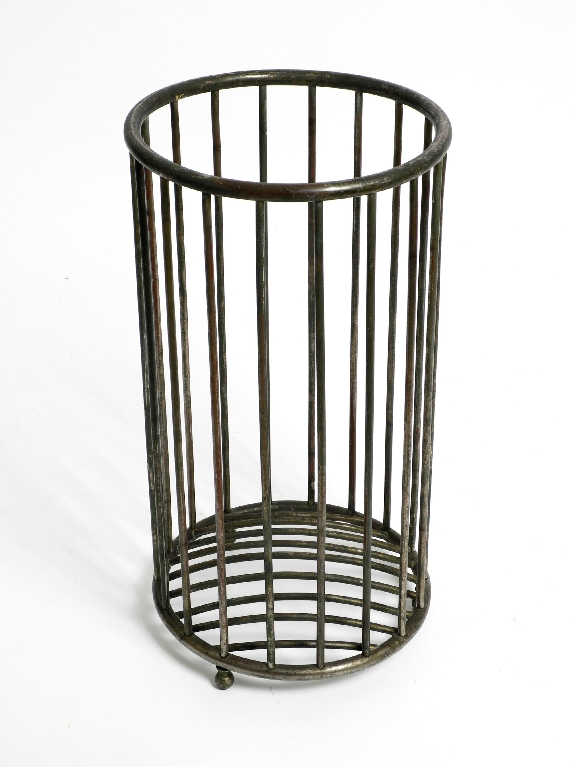 Original Mott's Plumbing towel basket, model Plate 3544 - A.
Manufactured from nickel plated brass in the 1910's. Made in USA.
Unrestored original condition. Beautiful minimalistic design
This freestanding towel basket was designed to store used
