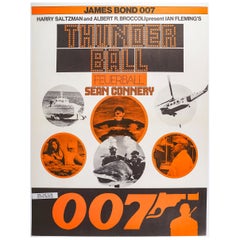 Vintage Original Movie Poster, 007 James Bond, Thunder ball, Sean Connery Submarine 1980