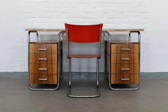 Original Mücke-Melder tubular steel desk in Bauhaus style with Rosewood Veneer