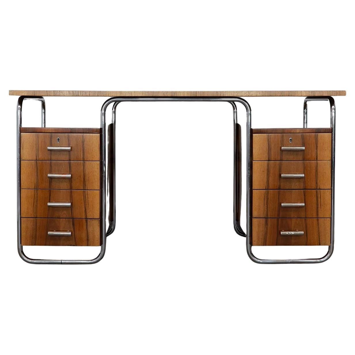Original Mücke-Melder tubular steel desk in Bauhaus style with Rosewood Veneer For Sale