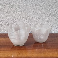 Original Murano Art Glass Handkerchief Vase in Lattimo Filigrana with Gold foil