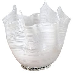 Original Murano Art Glass Handkerchief Vase in Lattimo Filigrana with Gold foil
