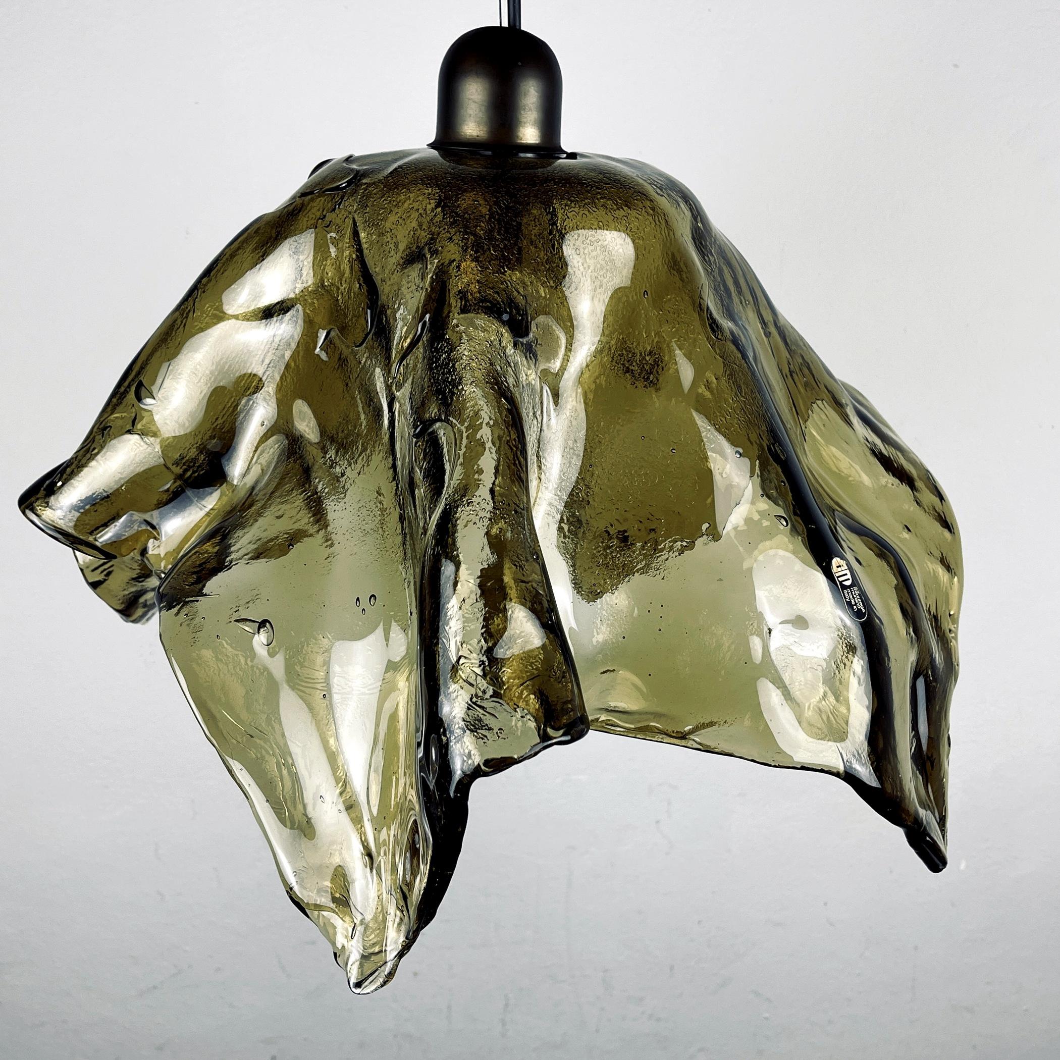 Original Murano Glass Amber Pendant Lamp Fazzoletto by Av Mazzega Italy 1950s 4