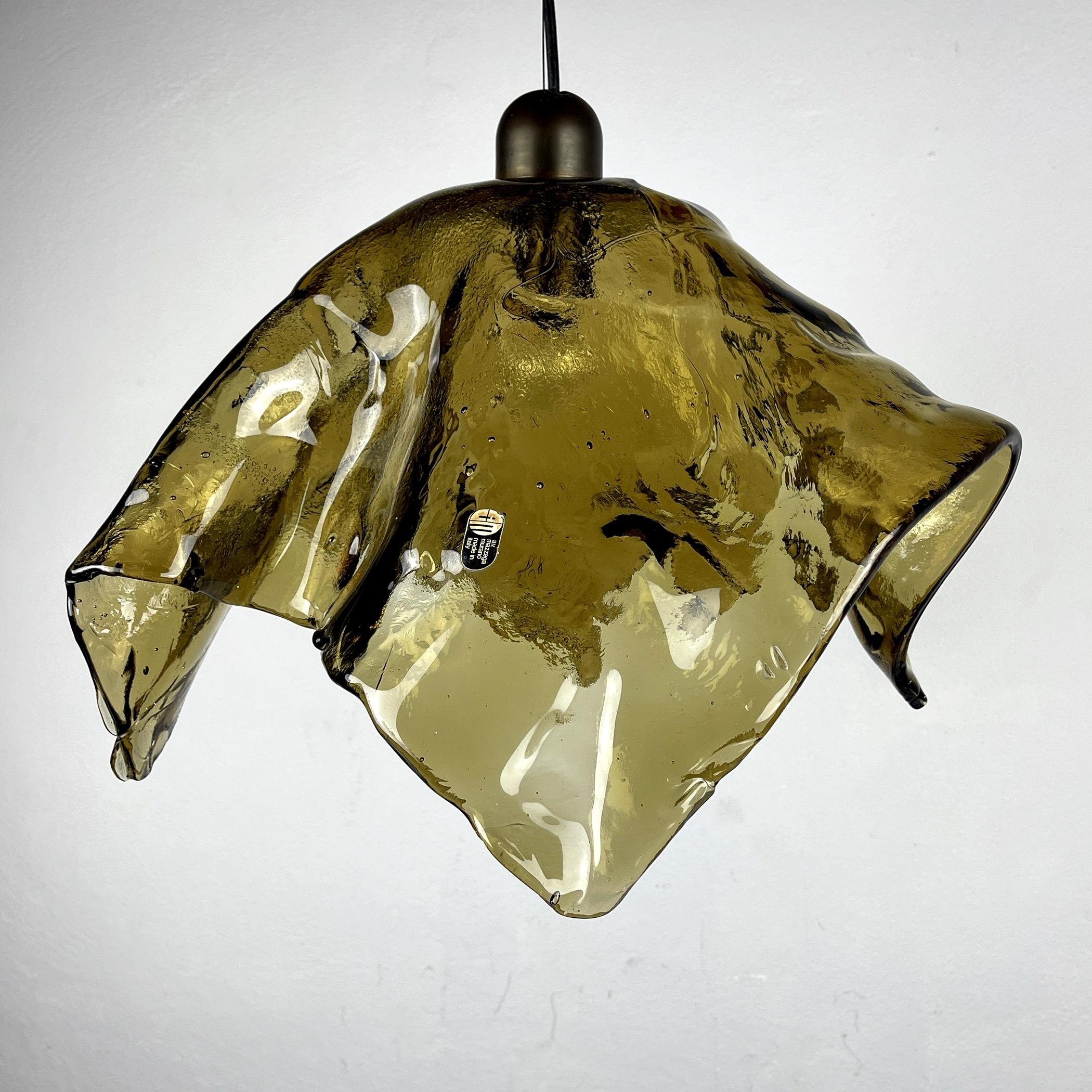 Original Murano Glass Amber Pendant Lamp Fazzoletto by Av Mazzega Italy 1950s 5
