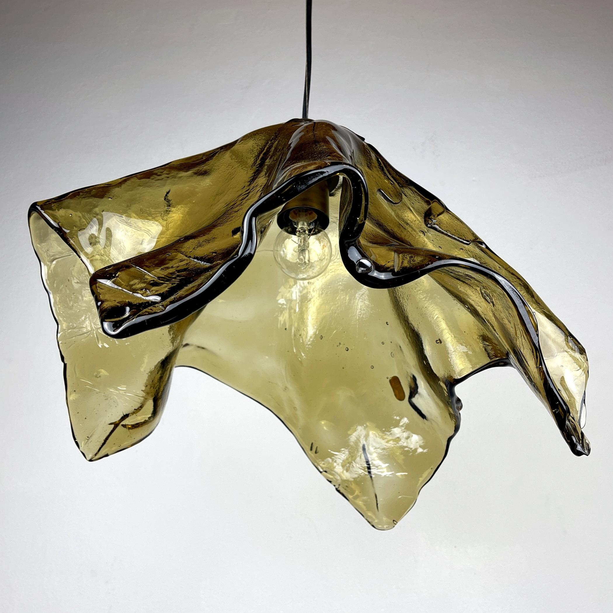 Original Murano Glass Amber Pendant Lamp Fazzoletto by Av Mazzega Italy 1950s 7