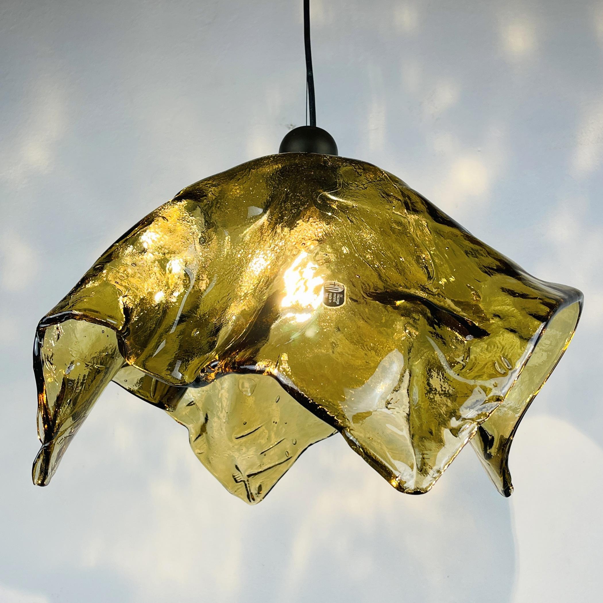 Original Murano Glass Amber Pendant Lamp Fazzoletto by Av Mazzega Italy 1950s 8