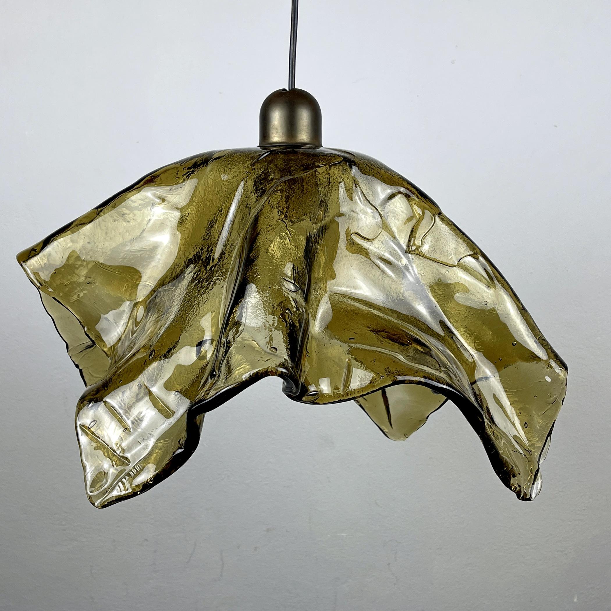 Mid-20th Century Original Murano Glass Amber Pendant Lamp Fazzoletto by Av Mazzega Italy 1950s