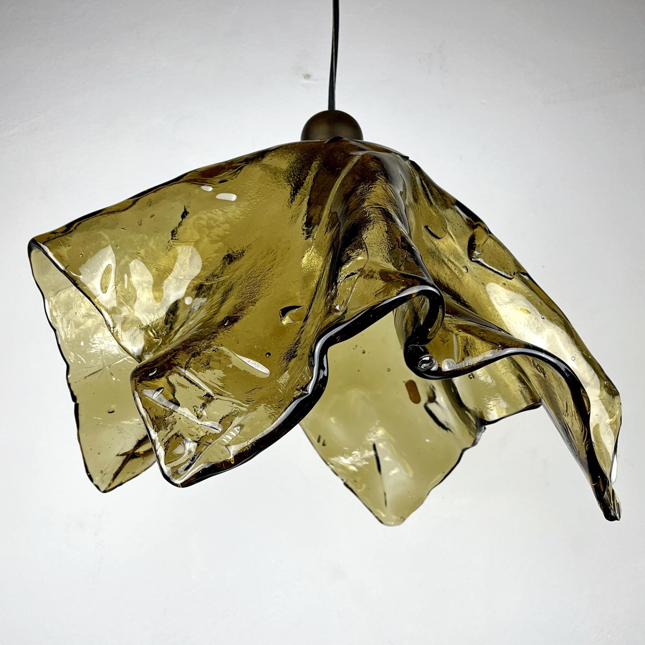 Original Murano Glass Amber Pendant Lamp Fazzoletto by Av Mazzega Italy 1950s 1