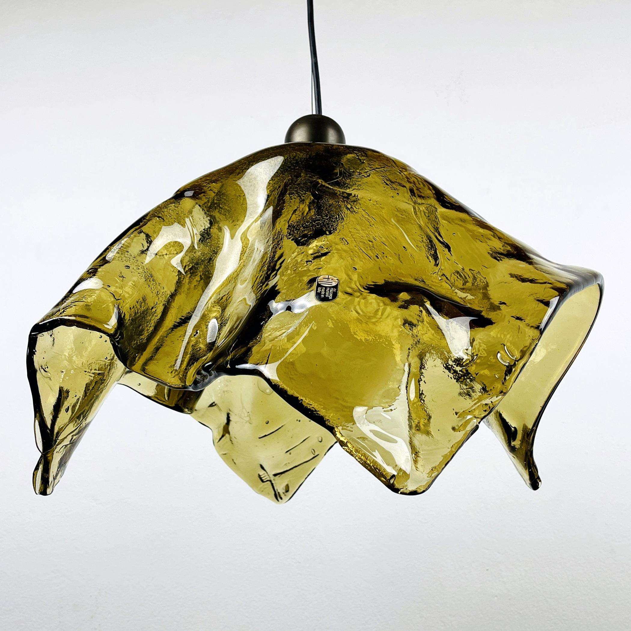 Original Murano Glass Amber Pendant Lamp Fazzoletto by Av Mazzega Italy 1950s 2