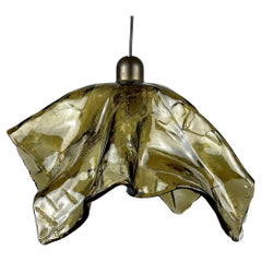 Original Murano Glass Amber Pendant Lamp Fazzoletto by Av Mazzega Italy 1950s