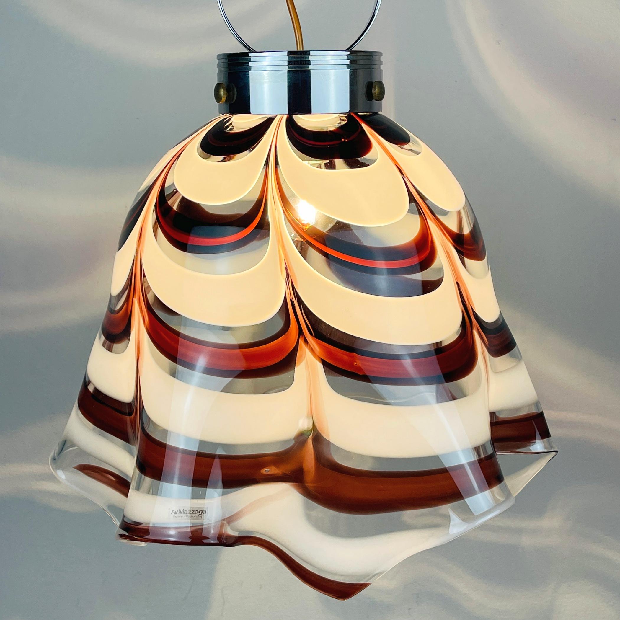 Original Murano Glass Brown Pendant Lamp Fazzoletto by AV Mazzega Italy 1970s  For Sale 6