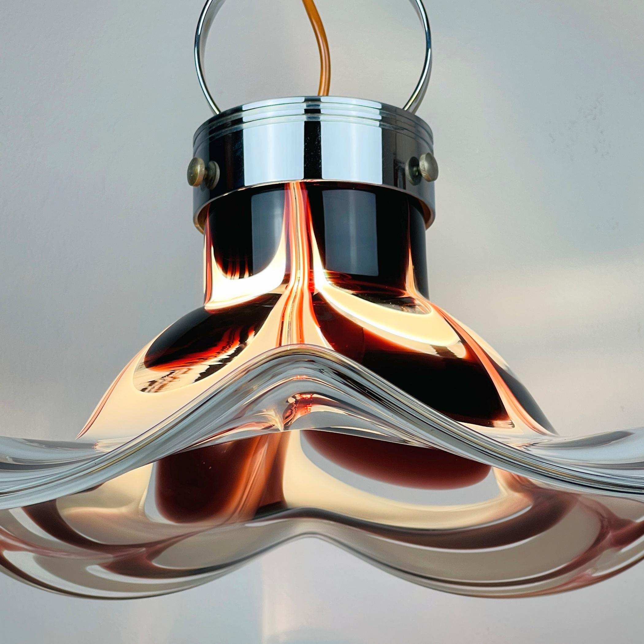 Lampe à suspension d'origine en verre de Murano marron Fleur par AV Mazzega, Italie, 1970 en vente 3