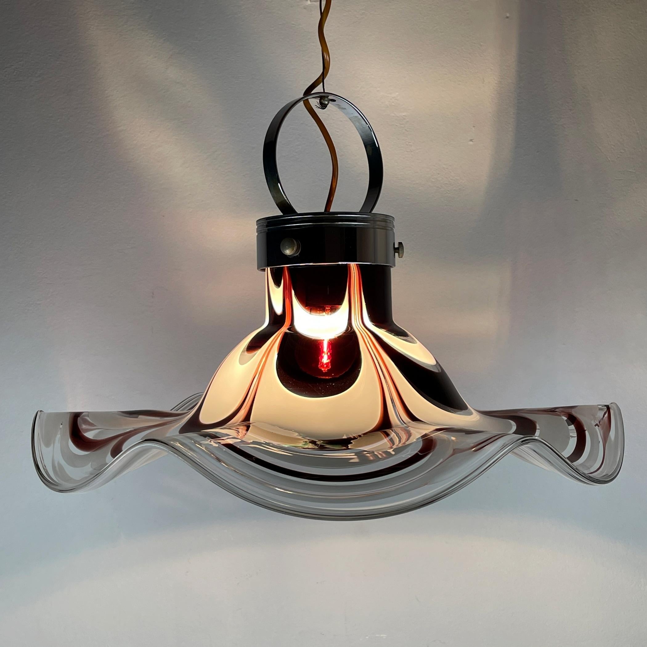 Lampe à suspension d'origine en verre de Murano marron Fleur par AV Mazzega, Italie, 1970 en vente 4