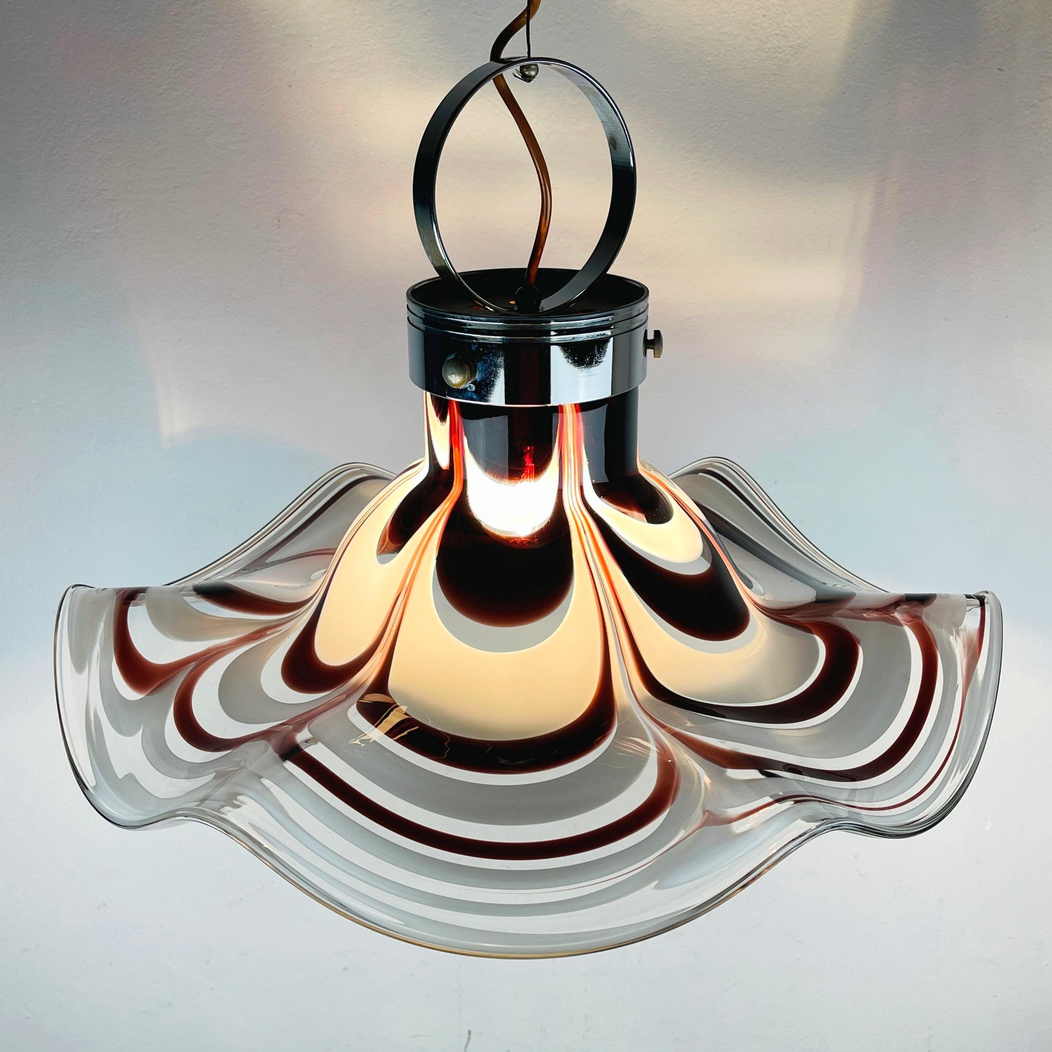 Original Murano Glass Brown Pendant Lamp Flower by AV Mazzega, Italy, 1970s For Sale 3
